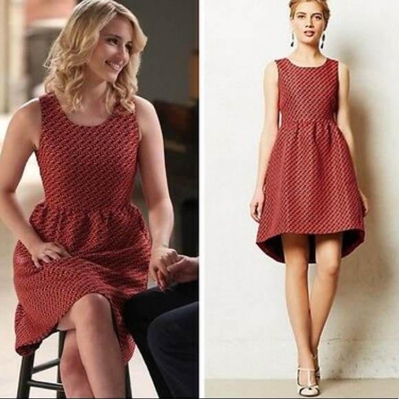 Anthropologie Lili Wang Red Geo Jacquard dress, size 0 - Picture 11 of 11